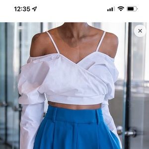 White off the shoulder draped crop top by SignedBlake x Amazonthedrop